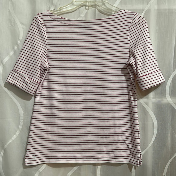 Lauren Ralph Lauren Tops - Lauren Ralph Lauren White With Pink Stripes Short Sleeve Top, Size PL